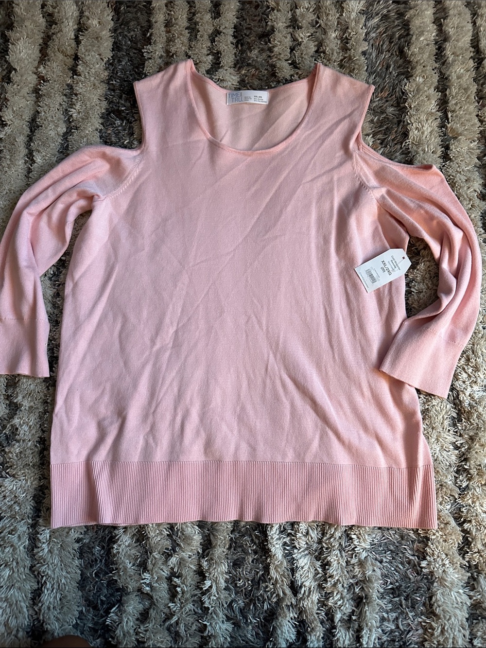 Time and Tru Blush Pink Off-the-Shoulder Knit Sweater